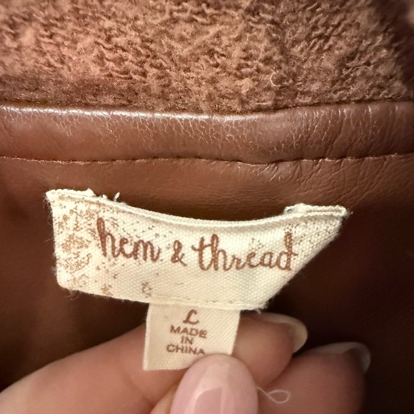 Hem & Thread Rust-Brown Mixed-Media Open Front Jacket - Picture 2 of 2